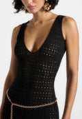 Pointelle Plunge Midaxi Dress With Chain