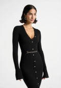 Long Sleeve Knitted Midaxi Dress With Belt