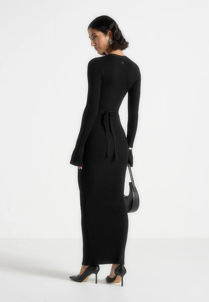 Long Sleeve Knitted Midaxi Dress With Belt