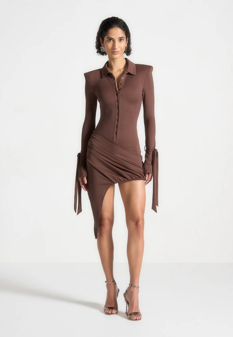 Draped Asymmetric Mini Dress