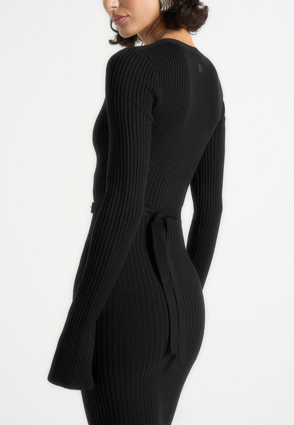 Long Sleeve Knitted Midaxi Dress With Belt