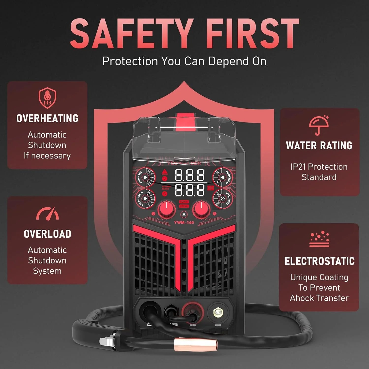 YESWELDER 135Amp MIG Welder,110V Flux Core Welder Flux Core MIG/Lift TIG/Stick 3-in-1 Large LED Digital Display Welding Machine IGBT Inverter Welder FLUX-135PRO