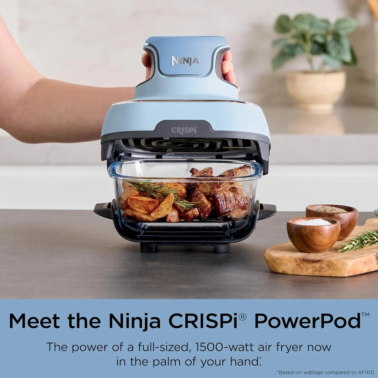 Ninja Crispi 4-in-1 Portable Glass Air Fryer Cooking System, 1500W, 4QT & 6-Cup TempWare Glass Containers with Storage Lids, Microwave, Freezer & Dishwasher Safe