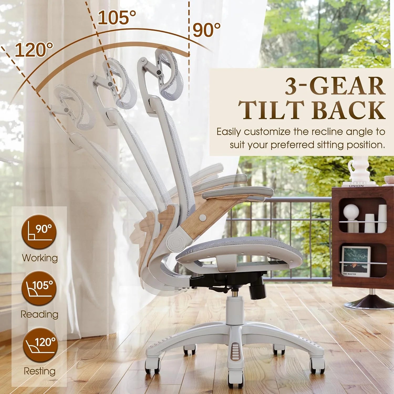 GABRYLLY Ergonomic Office Chair, High Back Home Desk Chair with Headrest, Flip-Up Arms, 90-120° Tilt Lock and Wide Cushion, Big and Tall Mesh Chairs for Man Woman, Black Task Chair