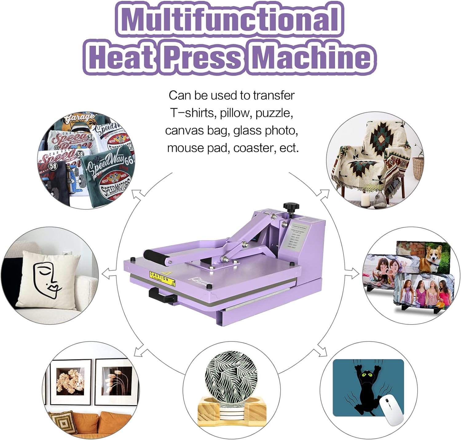 Heat Press 15x15 inch Industrial Quality Sublimation Heat Press, Slide Out Heat Transfer Machine for T-Shirt, Purple