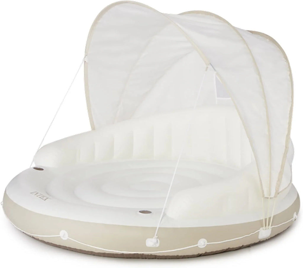 58292EP Canopy Island Inflatable Pool Float: Comfortable Lounge Surface Built-in Cup Holders Detachable Sunshade 440lb Max Weight Capacity 78.5" x 59"