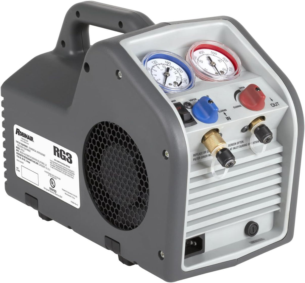 (RG3 Portable Refrigerant Recovery Machine – 115V, 60Hz, for Both Liquid and Vapor Refrigerant, White