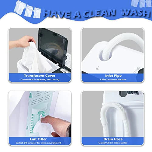 HABUTWAY Portable Washing Machine 17.6Lbs Capacity Washer and Dryer Combo