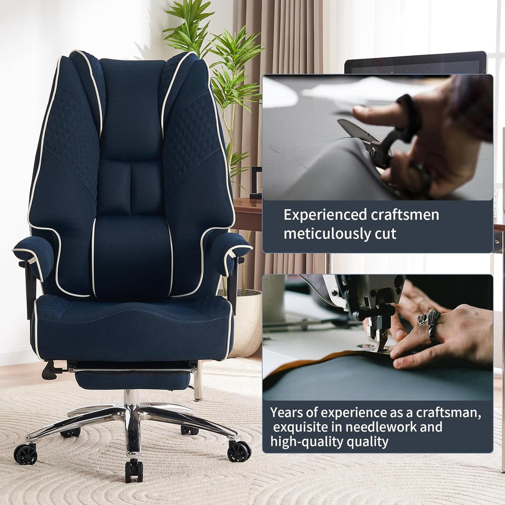 Large Tall Office Chair 400 lbs Wide Seat, Leather High Back Executive Office Chair with Footrest, Ergonomic Office Chair Lumbar Support to Relieve Lower Back Pain (Beige)