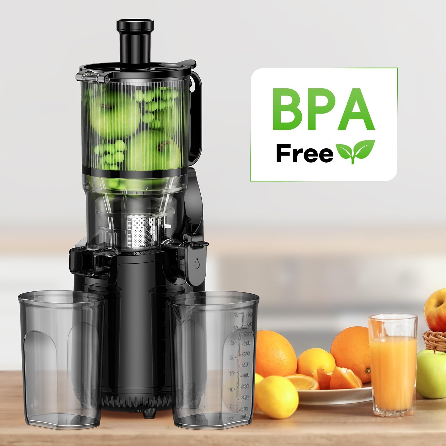 Cold Press Juicer, Slow Masticating Machines with 5.3" Extra Large Feed Chute Fit Whole Fruits & Vegetables Easy Clean Self Feeding Effortless for Batch Juicing, High Juice Yield, BPA Free 250W