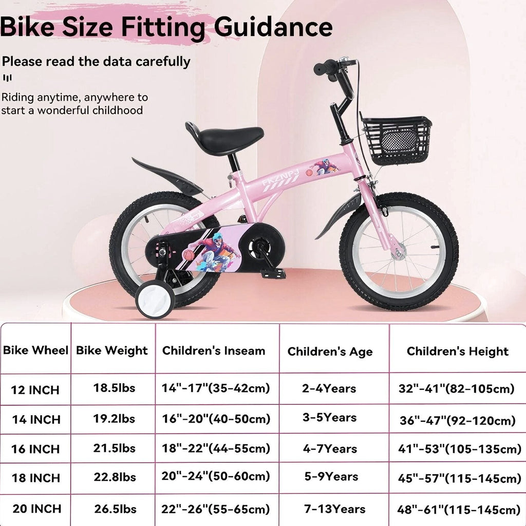 Baprem 18" Girls Bike for 5-9 Years Old Kids, Cute Kids Bike with Training Wheels, Steel Frame Sporty Children Bicycle, Pink