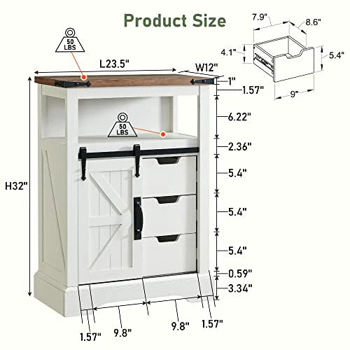OKD Bathroom Floor Cabinet, Farmhouse Storage Cabinet with Sliding Barn Door & Storage Drawers