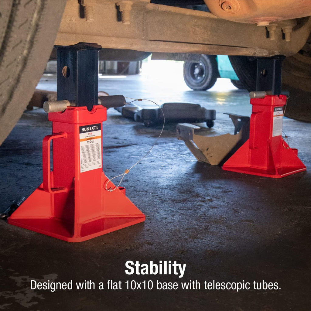 10-Ton Medium Height Pin Type Jack Stands, Pair, Red
