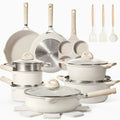Non Stick Pots and Pans Set, 21 Pcs Induction Kitchen Cookware Sets (Beige Granite)