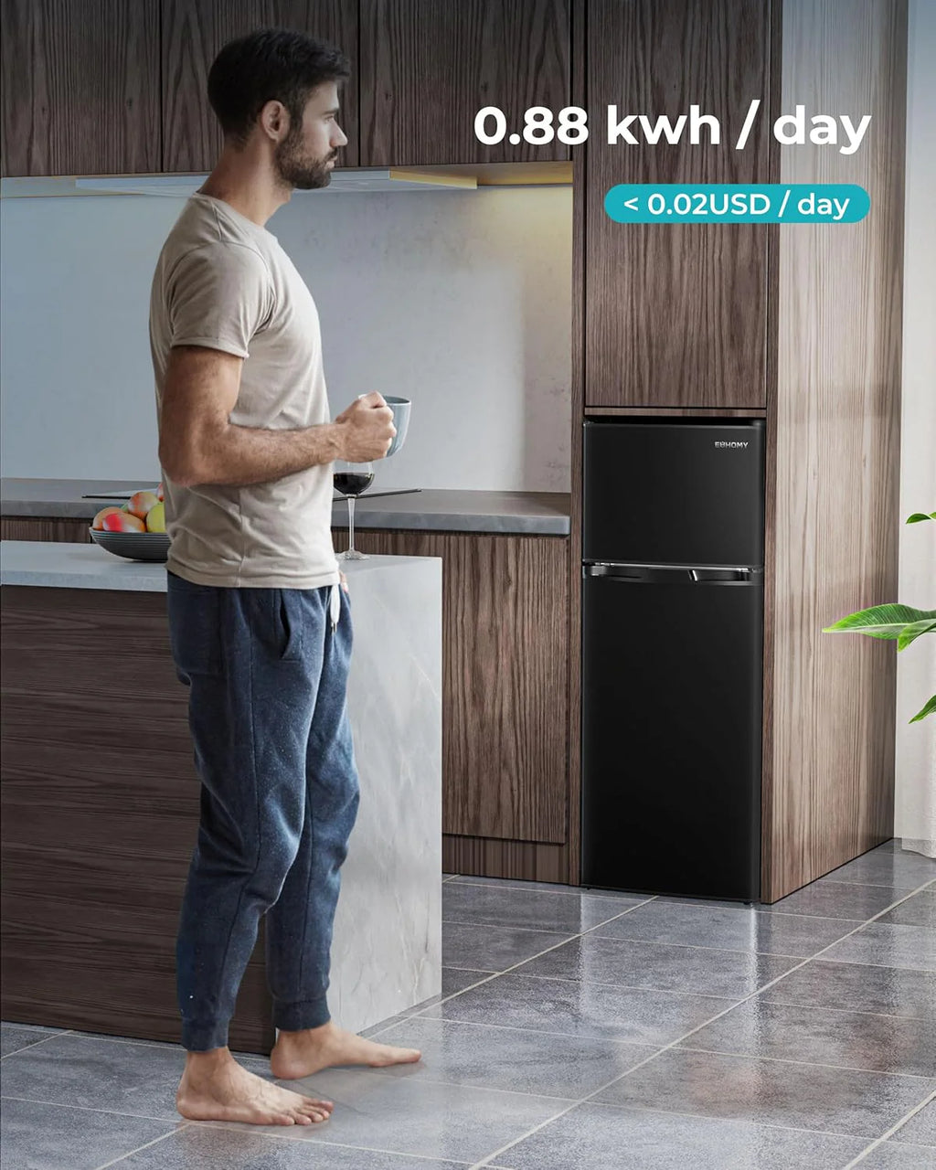 EUHOMY 3.2 Cu.Ft Mini Fridge with Freezer – 2-Door Compact Refrigerator for Bedroom, Dorm, Office or Apartment, Silver