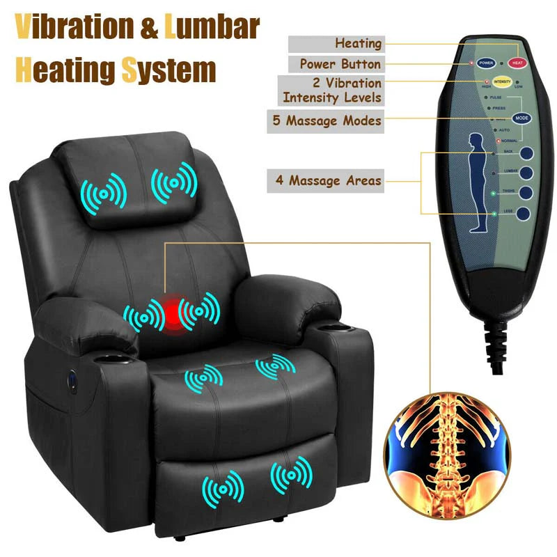Electric Power Lift Recliner Leather Massage Reclining Sofa Elderly Lift Chair With Lumbar Heating Amp 8 Vibrating Nodes Cup Holder Usb Port - Comfortable And Ergonomic Design