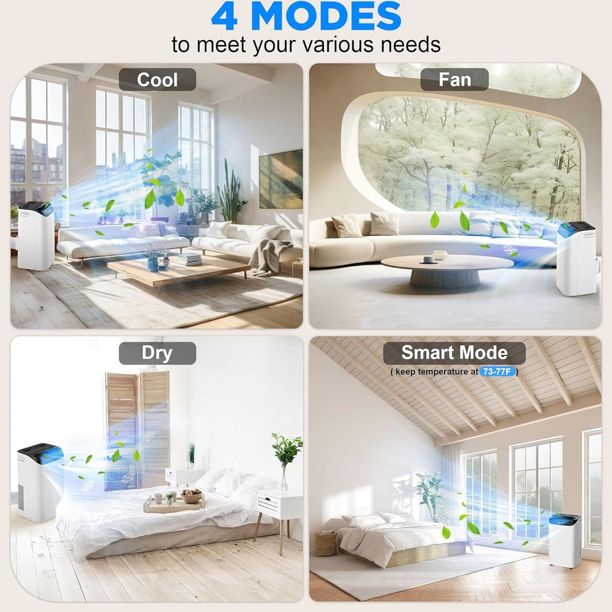 Portable Air Conditioners with Remote Control, 3-in-1 Free Standing Cooling AC Unit with Fan &amp; Dehumidifier, Cools Room up to 700 sq.ft, Smart/Sleep Mode,3 Speed,Auto Swing,24H Timer