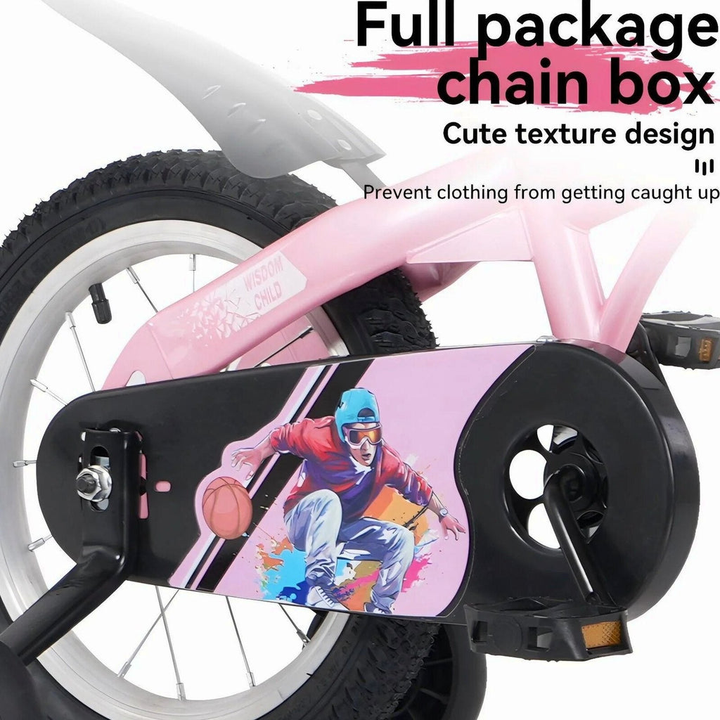 Baprem 18" Girls Bike for 5-9 Years Old Kids, Cute Kids Bike with Training Wheels, Steel Frame Sporty Children Bicycle, Pink