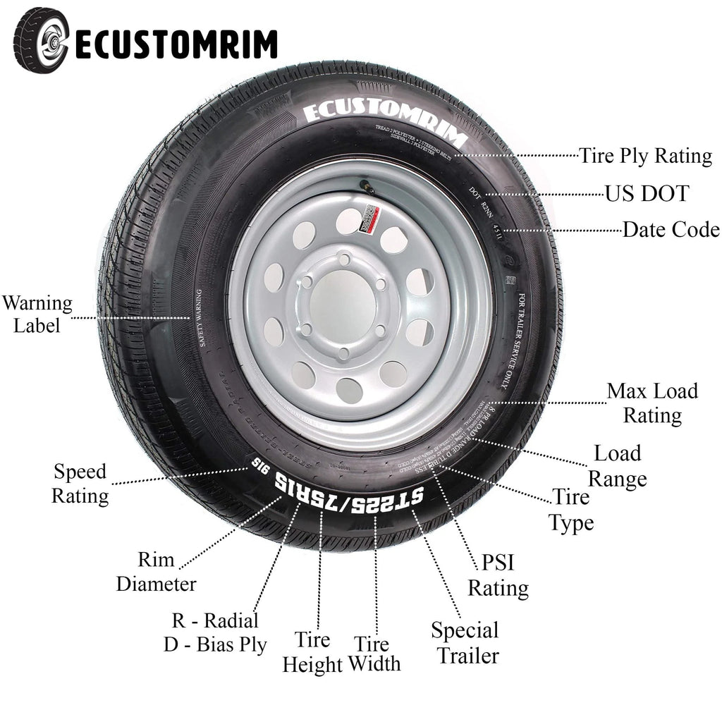 Radial Trailer Tire on Rim ST205/75R14 with 5 Lug Galvanized Spoke Wheel