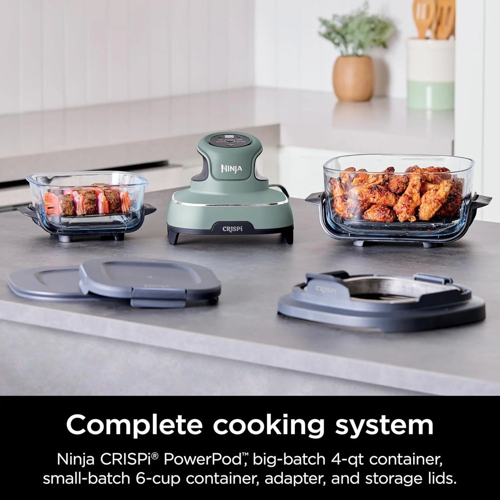 Ninja Crispi 4-in-1 Portable Glass Air Fryer Cooking System, 1500W, 4QT & 6-Cup TempWare Glass Containers with Storage Lids, Microwave, Freezer & Dishwasher Safe