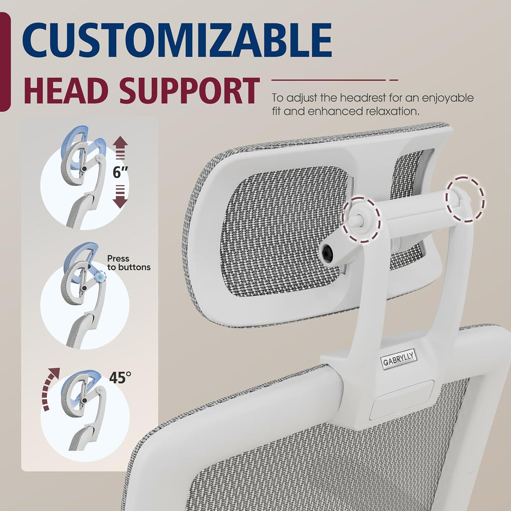 GABRYLLY Ergonomic Office Chair, High Back Home Desk Chair with Headrest, Flip-Up Arms, 90-120° Tilt Lock and Wide Cushion, Big and Tall Mesh Chairs for Man Woman, Black Task Chair