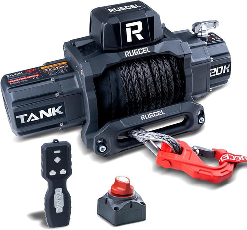 13500lb Waterproof Electric Red Synthetic Rope Winch with Hawse Fairlead, Wired Handle and 2 Wireless Remote (RED)
