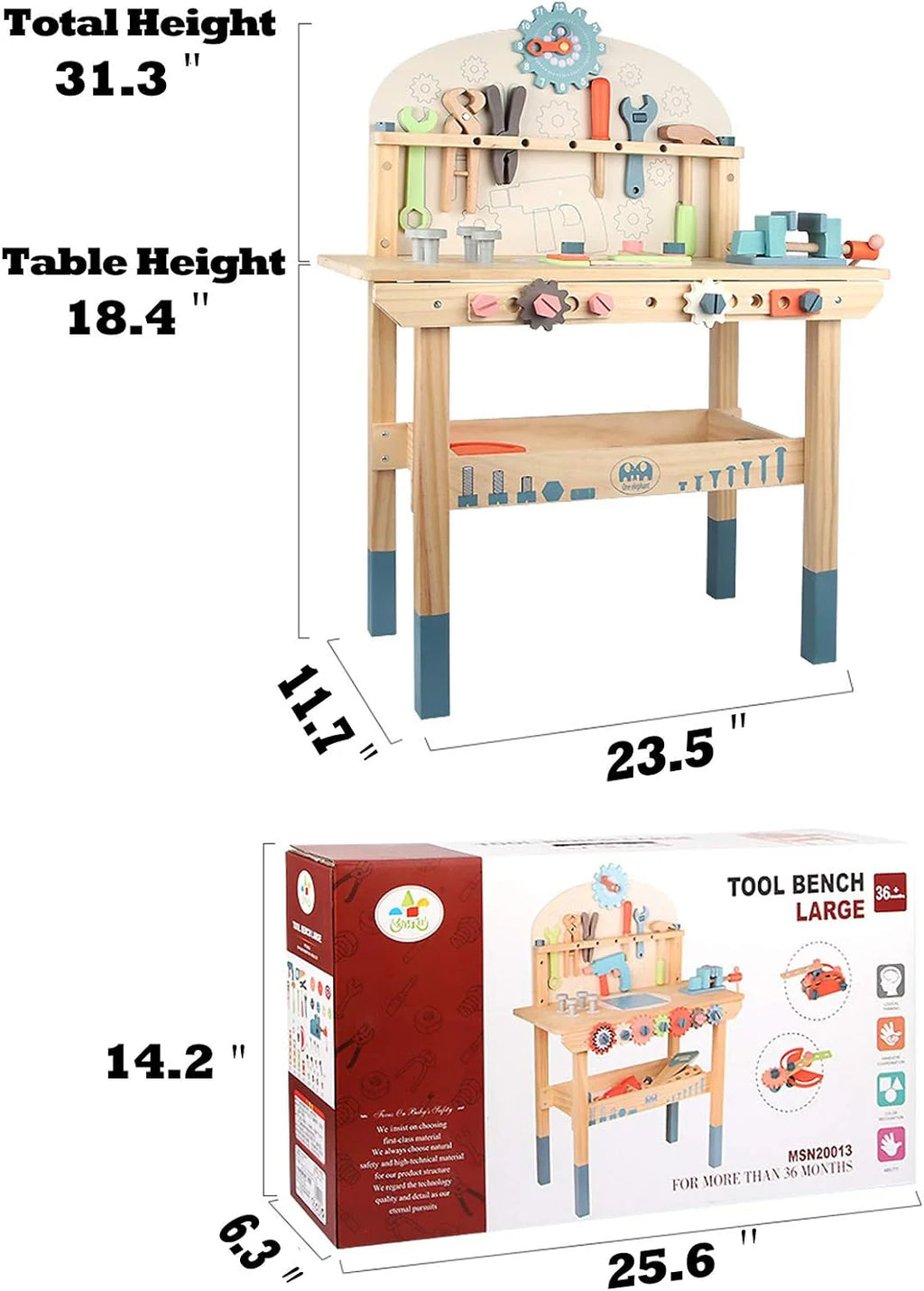 Kids Tool Bench Workshop Workbench with Tool Set Wooden Construction Workbench