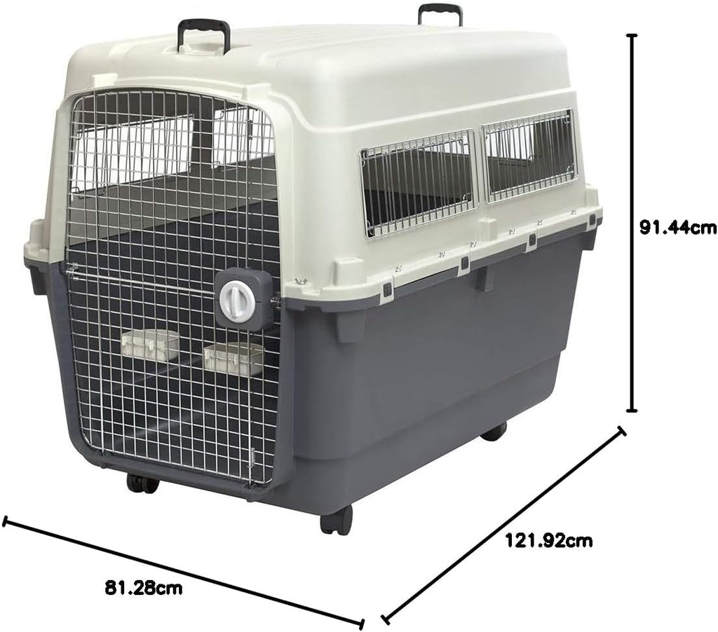 Designs Plastic Kennels Rolling Plastic Airline Approved Wire Door Travel Dog Crate, XXX-Large, Gray