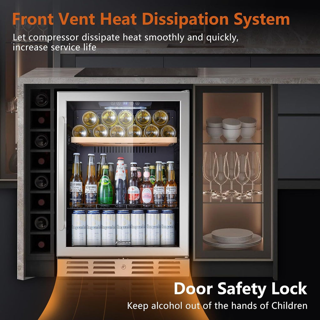 24 inch Wine Cooler, 46 Bottle - Dual Zone Built-in or Freestanding Fridge with Stainless Steel Reversible Glass Door, for Home, Kitchen, or Office.