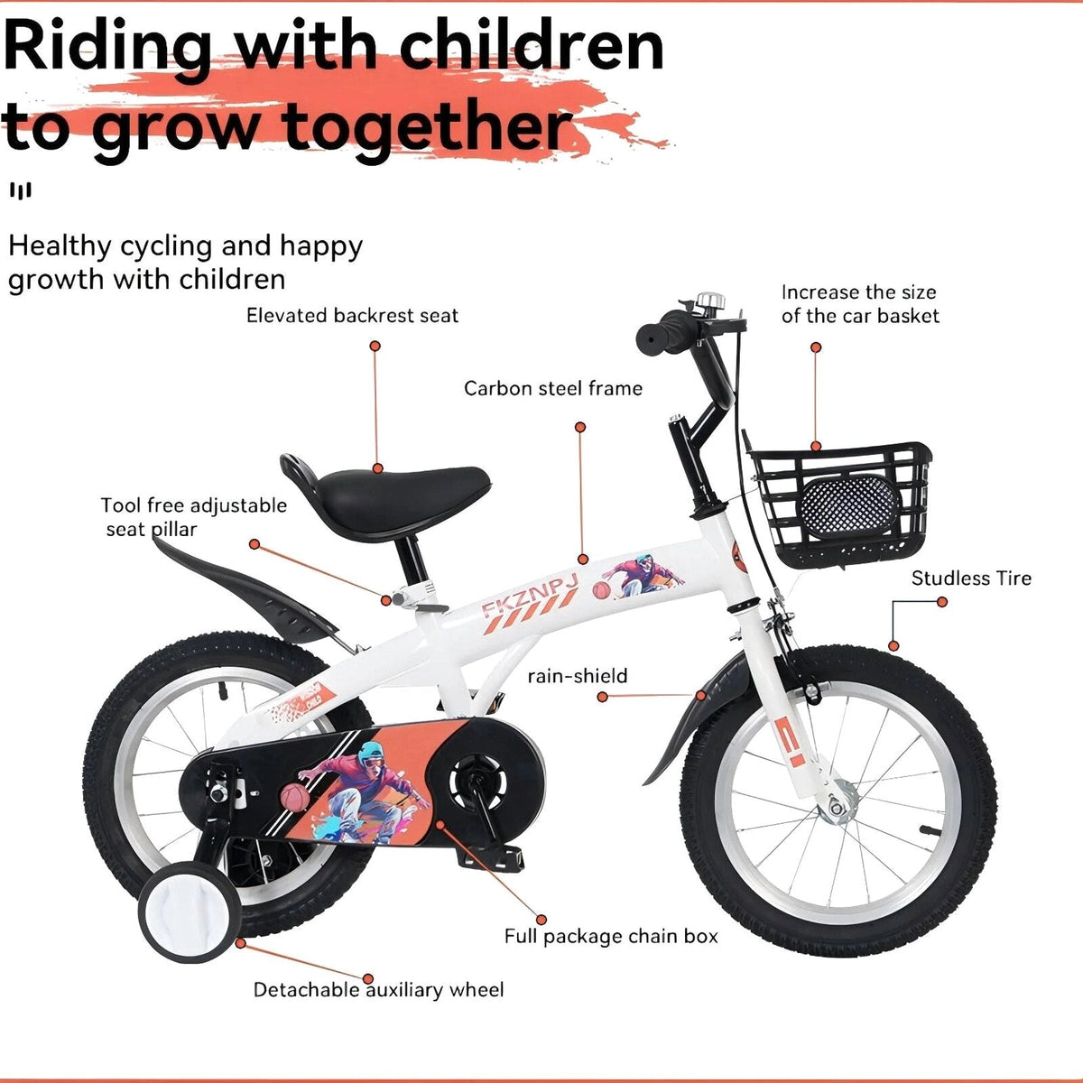 Baprem 18" Girls Bike for 5-9 Years Old Kids, Cute Kids Bike with Training Wheels, Steel Frame Sporty Children Bicycle, Pink