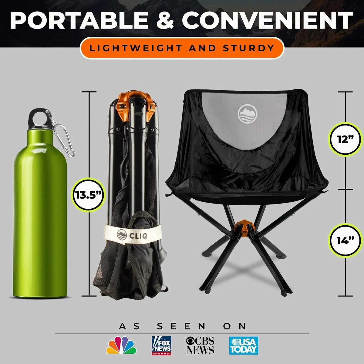 CLIQ Portable Folding Chair for Camping Supports 300 Lbs