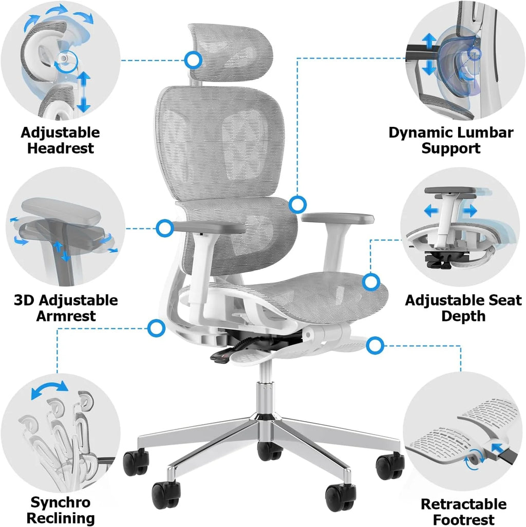 Ergo3D Ergonomic Office Chair – High Back Mesh Desk Chair with 3D Adjustable Armrests, Wheels, for Home and Office (Black)