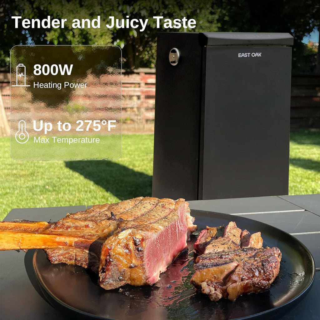 EAST OAK 30" Outdoor Electric Smoker | Built-in meat probe, smokes up to 6 times longer in a single load, side loader for uninterrupted smoking