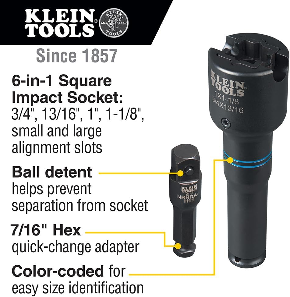 Single-Ended Impact Socket, Made in USA, Three Square Socket Sizes: 3/4-, 1-, and 1-1/8-Inch