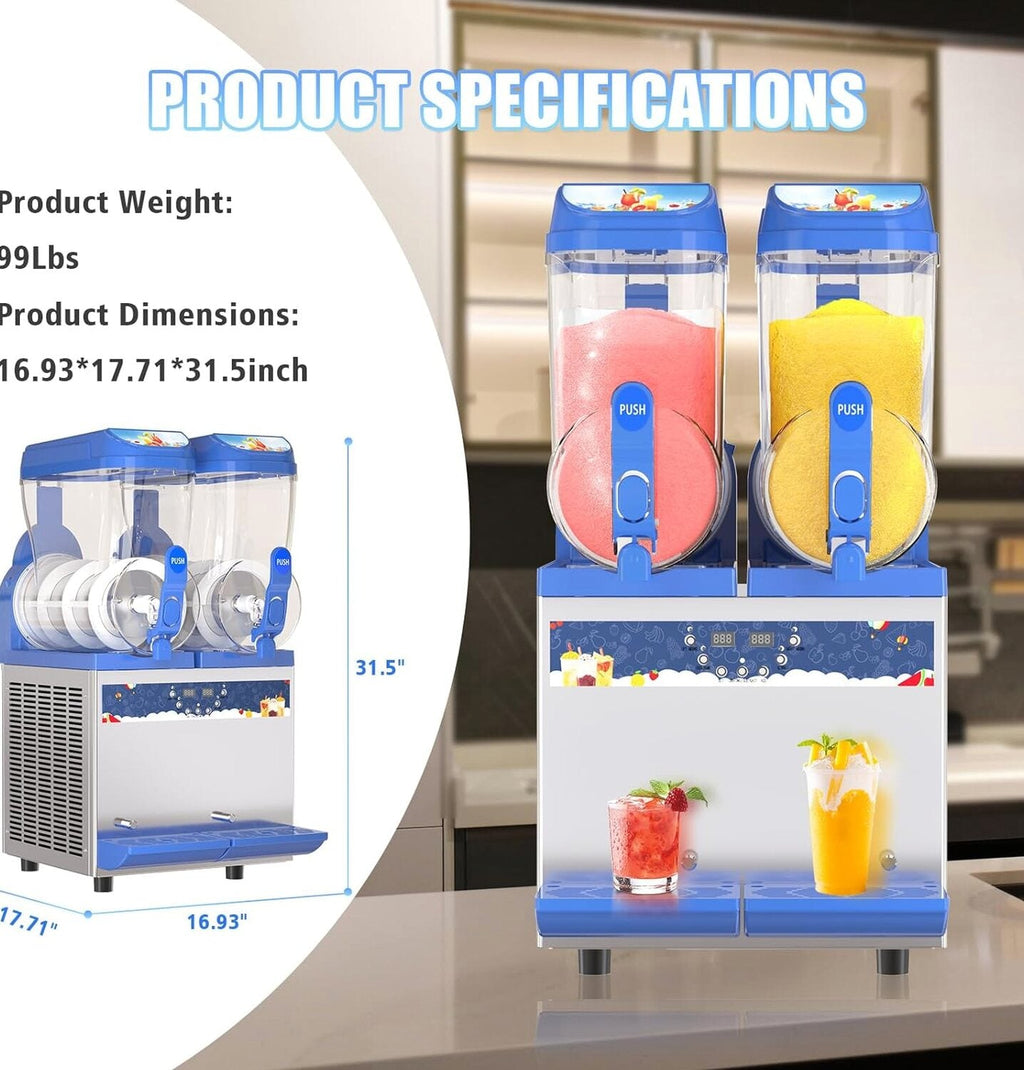 Commercial Slushy Machine - 1000W 30L Tanks Slush Maker Machine 304 Stainless Steel Commercial Margarita Machines Efficient Cooling the Ideal Slushie Maker for Bars Cafes Restaurants
