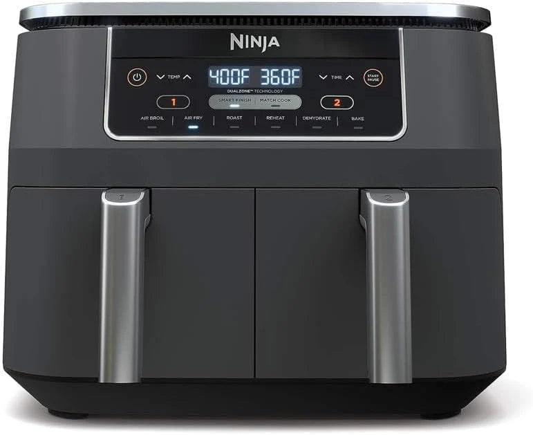 Ninja Foodi 10QT 6-in-1 DualZone Smart XL Air Fryer, 2 Independent 5QT Baskets, Smart Cook Thermometer, Match Cook, Smart Finish, Air Fry, Roast, Bake, Dehydrate, Reheat, Grey, DZ550