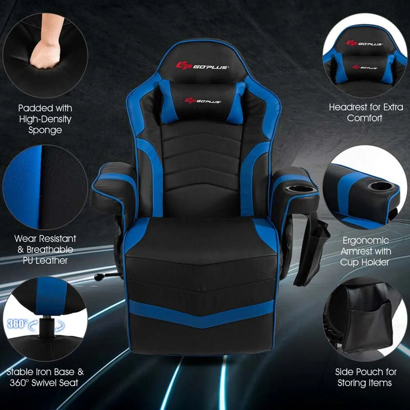 Pu Leather Massage Gaming Chair Ergonomic High Back Racing Style Gaming Recliner With Adjustable Backrest Amp Footrest Cup Holder Side Pouch - Comfortable And Ergonomic Design