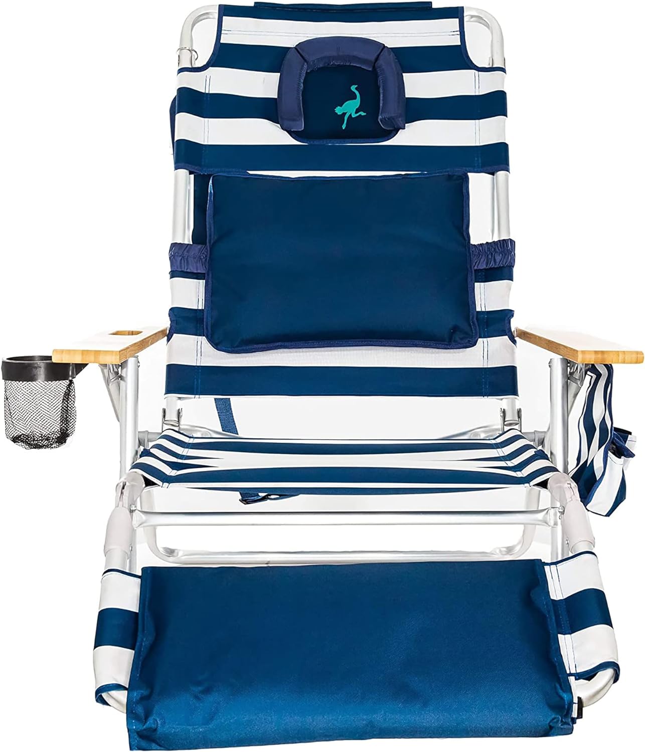 Deluxe 3 in 1 Beach Chair with Face Opening - Portable, Reclining Lounger for Tanning - Face Hole for Reading on Stomach - Padded Footrest, Removable Pillow - Aluminum