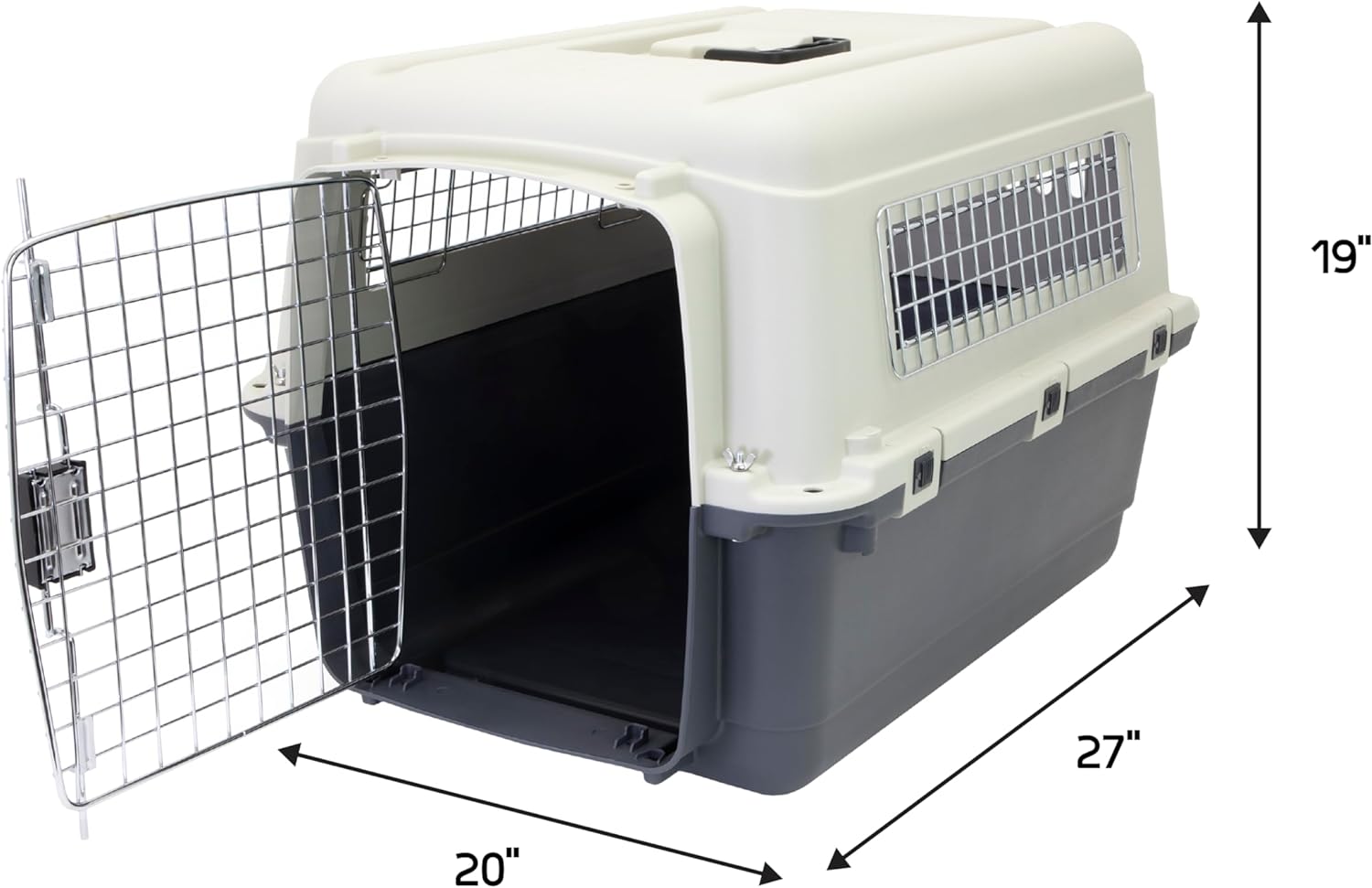 Designs Plastic Kennels Rolling Plastic Airline Approved Wire Door Travel Dog Crate, XXX-Large, Gray