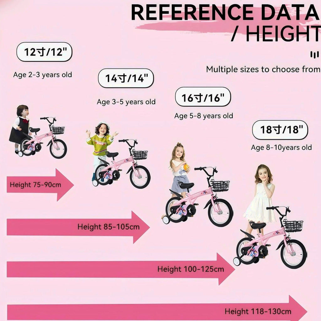 Baprem 18" Girls Bike for 5-9 Years Old Kids, Cute Kids Bike with Training Wheels, Steel Frame Sporty Children Bicycle, Pink