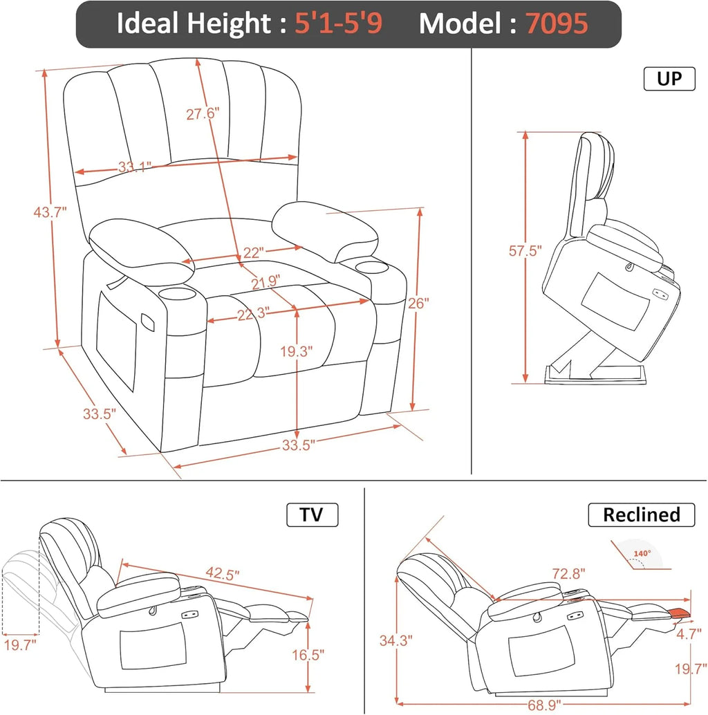 Heated Lift Recliner for Seniors with USB & Cup Holders