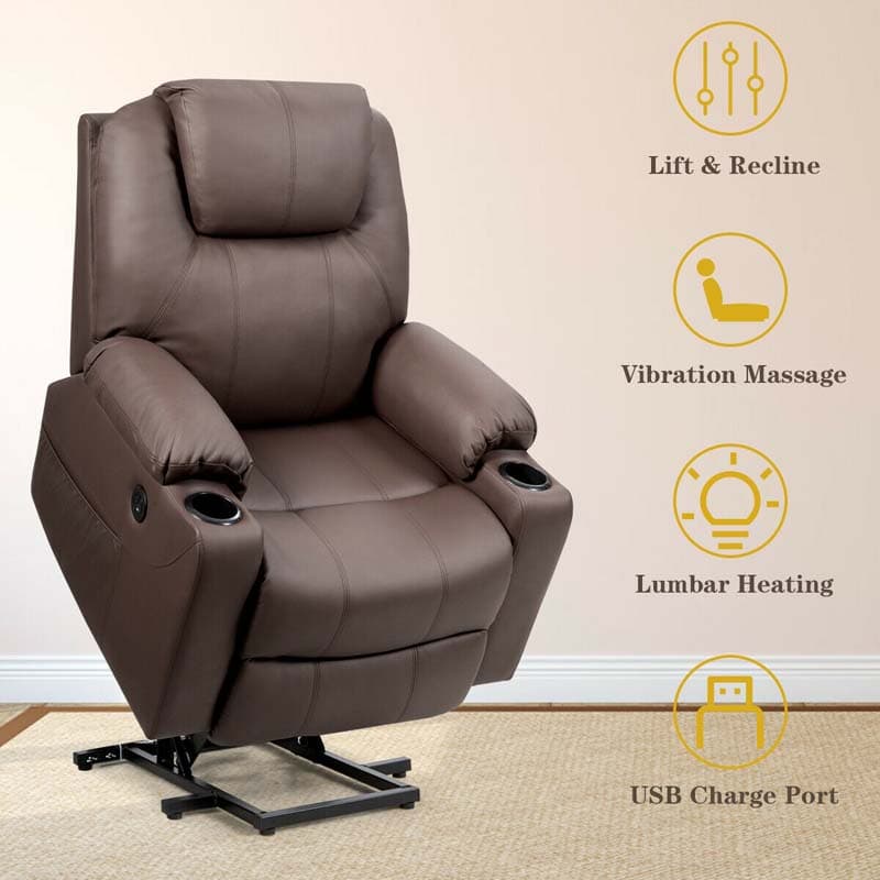 Electric Power Lift Recliner Leather Massage Reclining Sofa Elderly Lift Chair With Lumbar Heating Amp 8 Vibrating Nodes Cup Holder Usb Port - Comfortable And Ergonomic Design