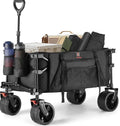 Navatiee Collapsible Folding Wagon Beach Wagon Cart Heavy Duty Foldable with Big Wheels Utility Grocery Wagon with Side Pocket and Brakes for Camping Garden Sports T1