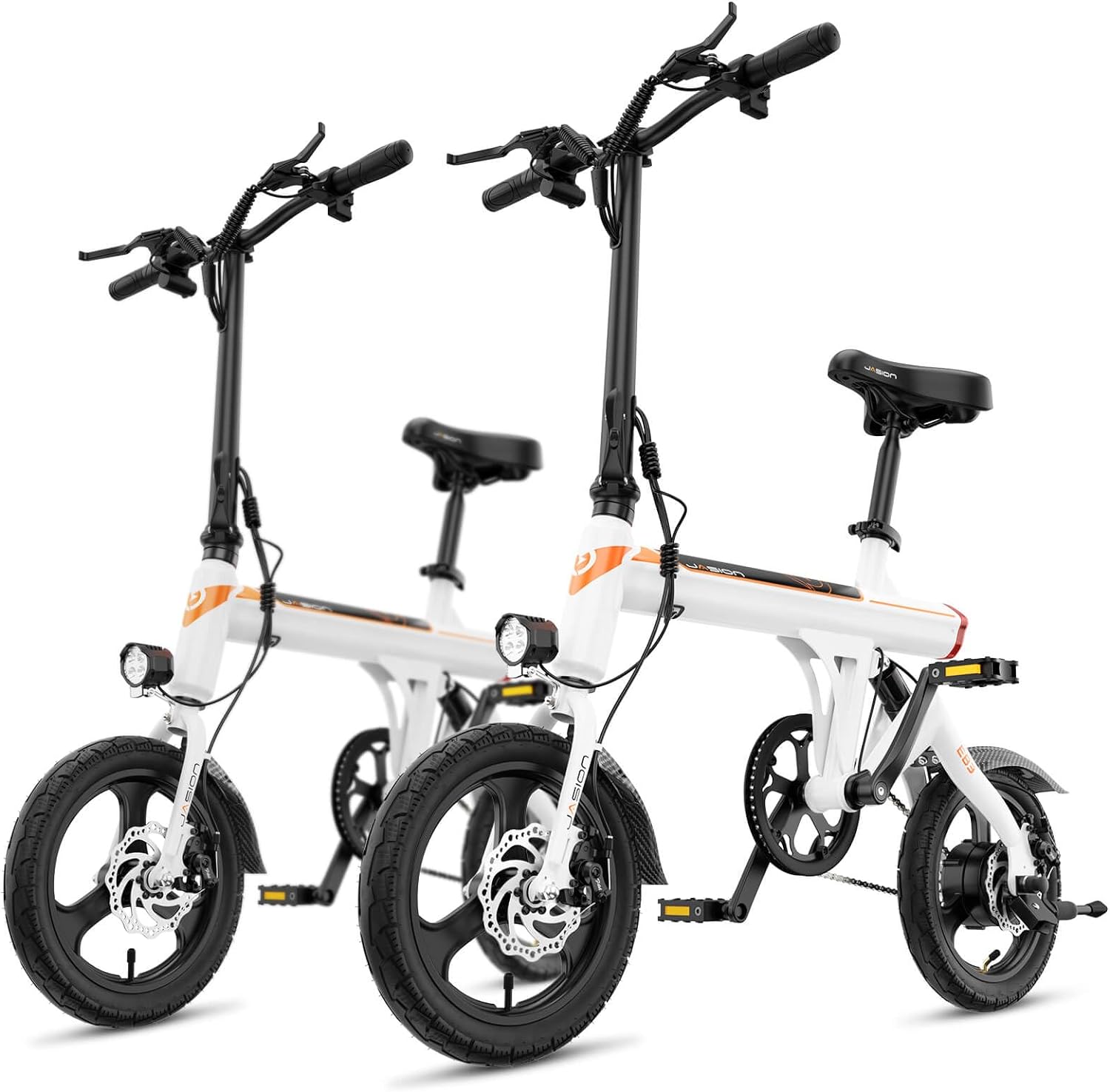 Jasion EB3 Electric Bike Adults 21mph, 500W Peak Motor, 270Wh Battery, Rear Suspension, 3 Levels Assist, 14′′ Folding Ebike for Adults and Teens, Complies to UL2849