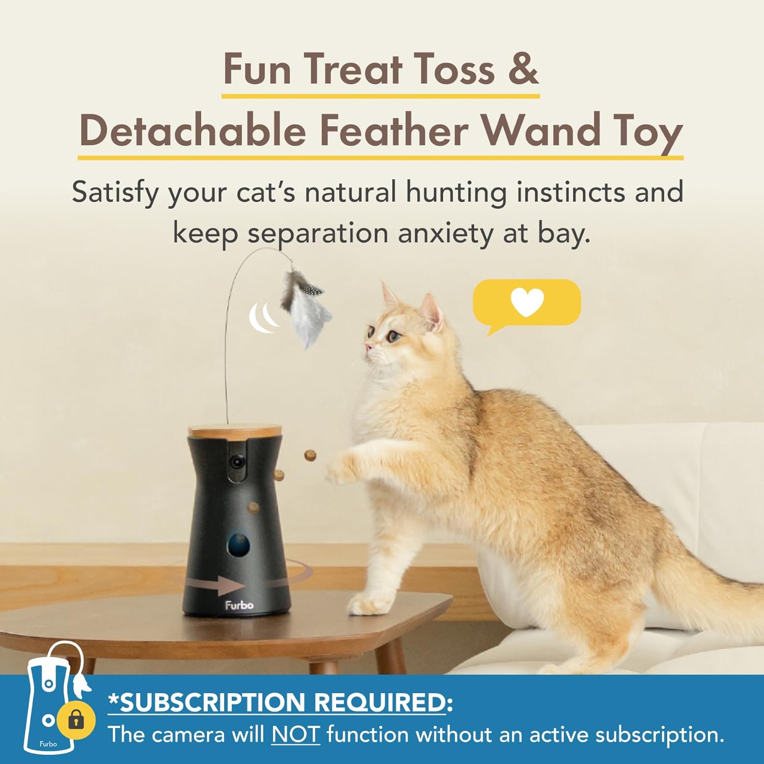 360° Cat Camera: See Your Cat from Anywhere | Rotating 360° Cat Tracking, Treat Toss, Color HD Night Vision, 2-Way Audio, Real-Time Notifications, Designed for Cats | Pet Camera w/Phone App