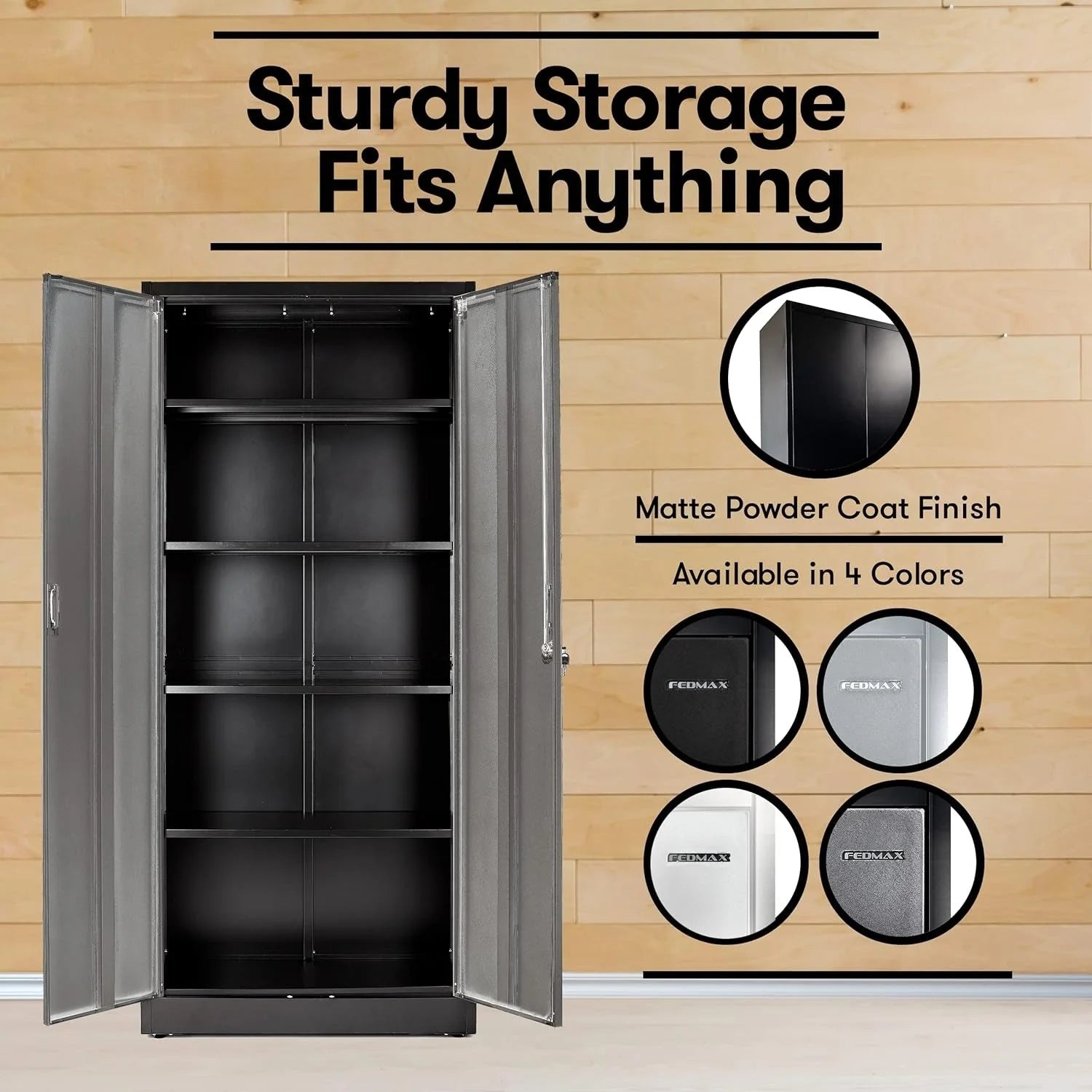 Heavy Duty Metal Garage Locker - 71 "tall large steel multipurpose locker with adjustable shelves and door locks - black and silver