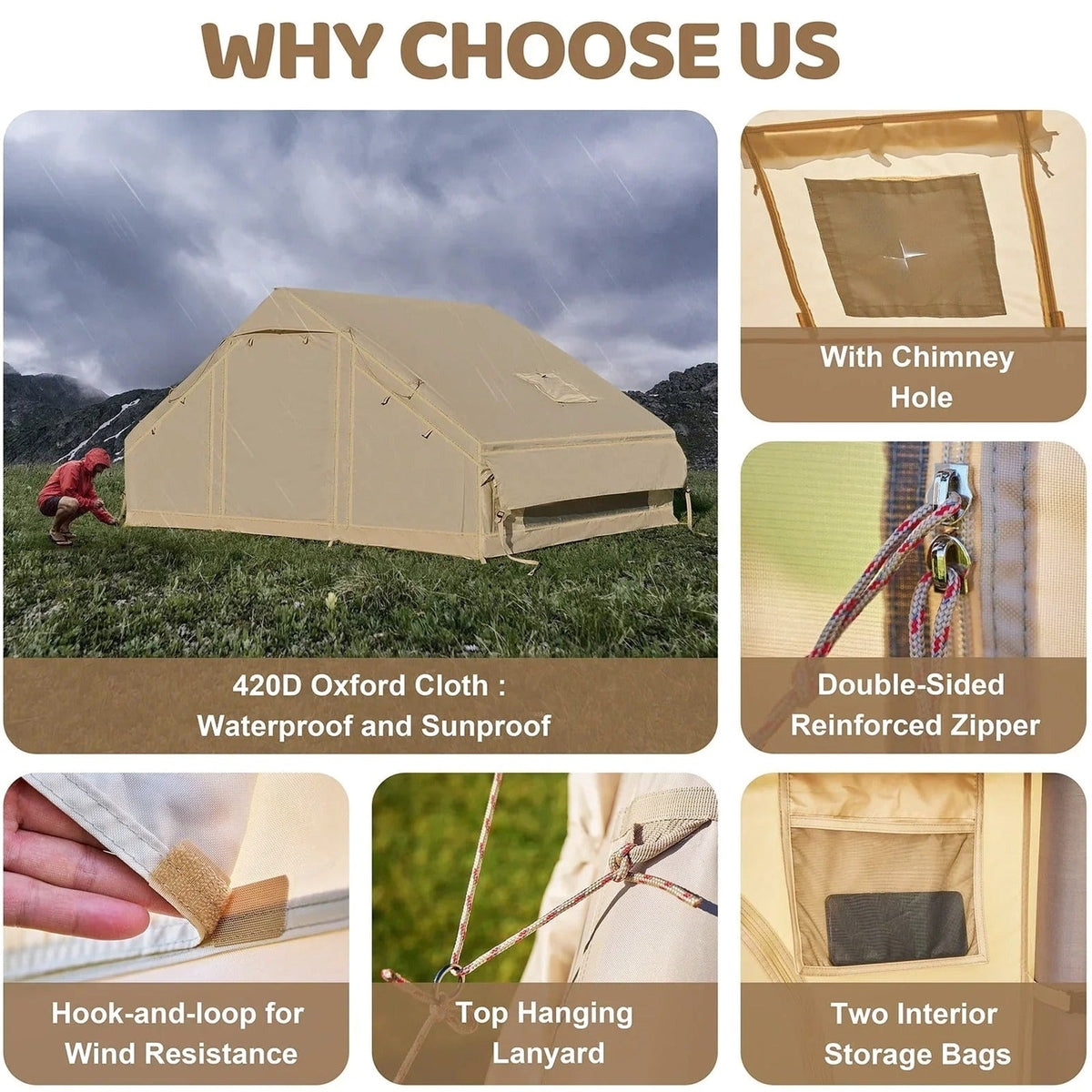 6 Person Inflatable Camping Tent with Pump, 10ft x7ft Glamping Family Tent Easy Setup 4 Season Waterproof Windproof Outdoor Blow Up Tent Luxury Oxford Cabin with Mesh Windows &amp; Doors sgtnighsdesigns