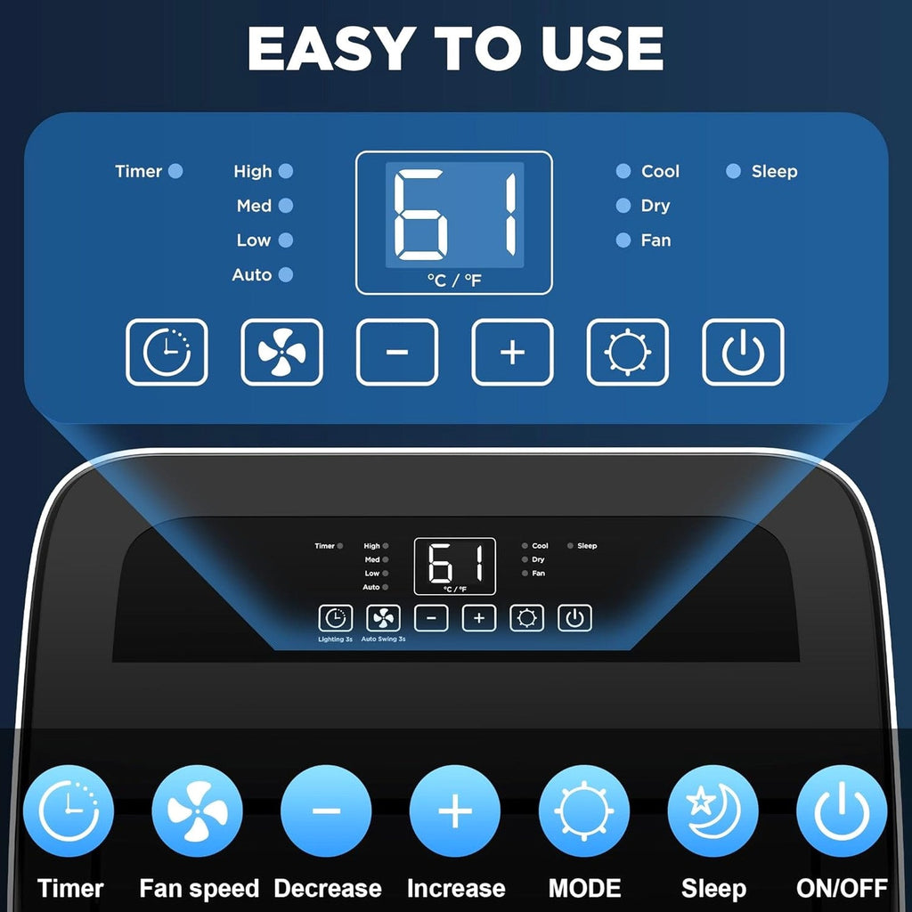 Portable Air Conditioners with Remote Control, 3-in-1 Free Standing Cooling AC Unit with Fan &amp; Dehumidifier, Cools Room up to 700 sq.ft, Smart/Sleep Mode,3 Speed,Auto Swing,24H Timer