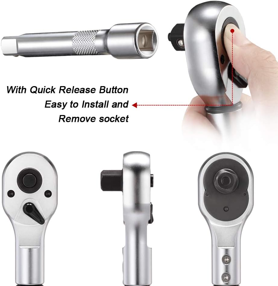 1-Inch Drive Click Torque Wrench, Dual-Scale Adjustable Torque Wrench Set with a Hex Key 200-1000ft.lb / 271-1356.7Nm
