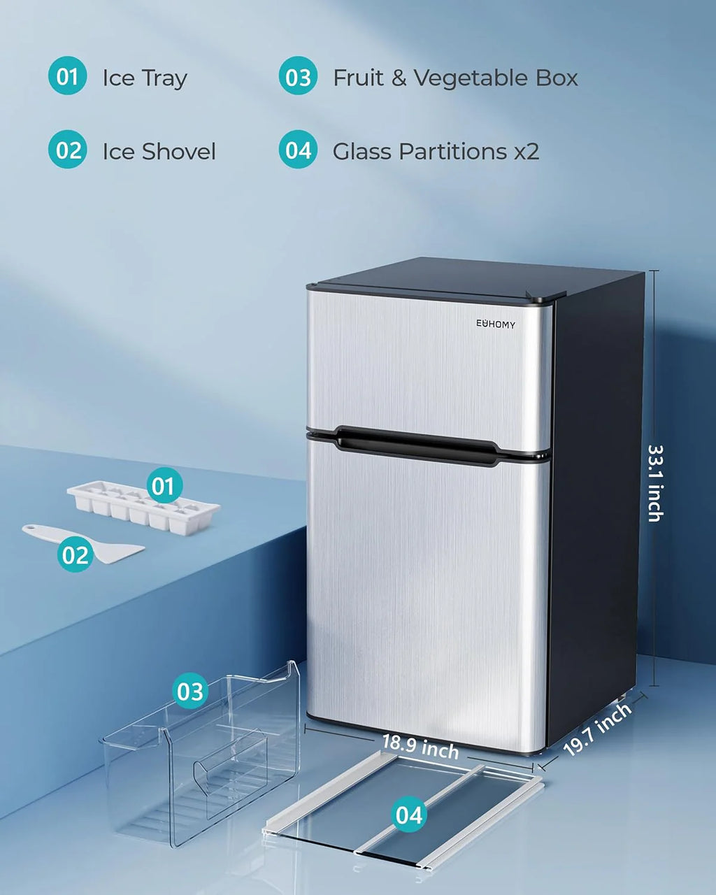 EUHOMY 3.2 Cu.Ft Mini Fridge with Freezer – 2-Door Compact Refrigerator for Bedroom, Dorm, Office or Apartment, Silver